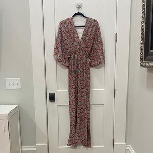 Karma Highway Elegant Red and Turqoise Bohemian Style Maxi Dress